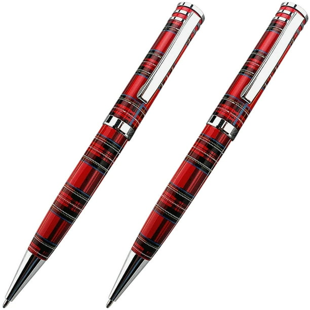 Pluma Profesional RedScottB 2Pzas 0.7mm Punta Rojo/Plateado 1 Tinta Negra Acero Inoxidable Cartucho Cross.