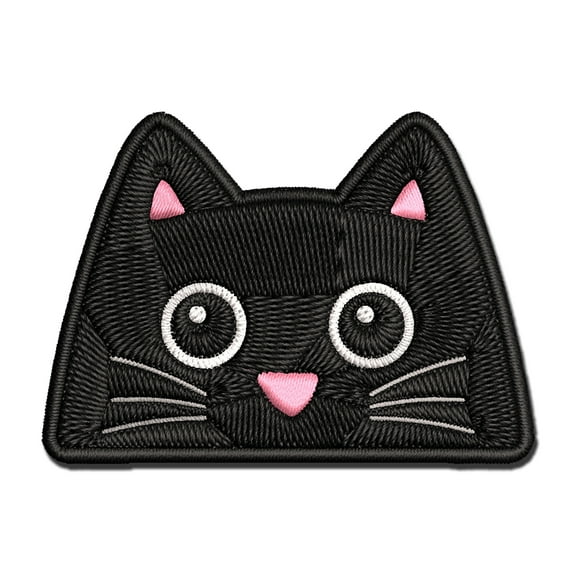 Peeking Black Cat Applique Multi-Color Embroidered Iron-On Patch - 2.5 Inch Small