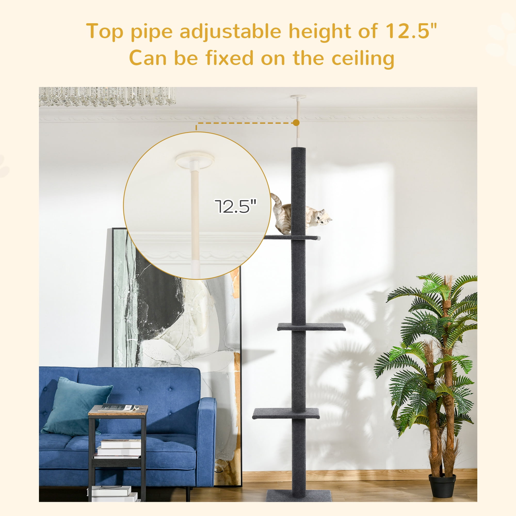 Pawhut 4-level Platform Cat Tree with Sisal-Covered Scratching Posts, Gray
