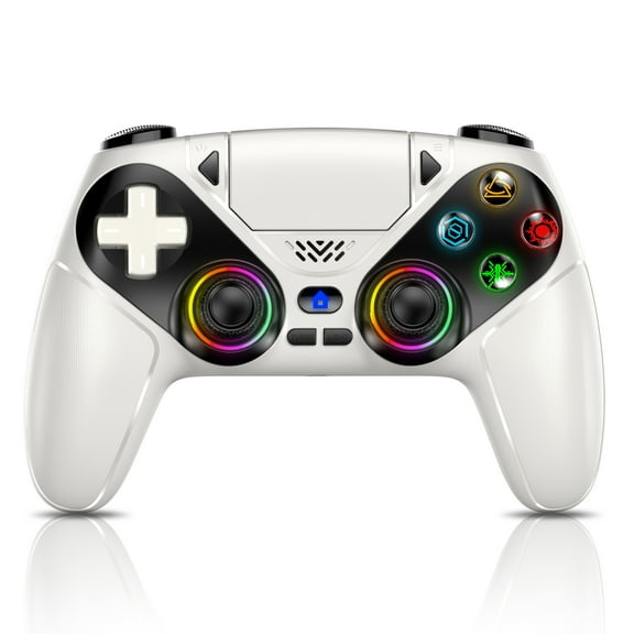 Turpow LED Wireless Controller for P5, Seven Light Colors Compatible with P5 Pro/Slim/PC, Dual Vibration, 3.5mm Audio Jack,Macro/Turbo Function, 6-Axis Motion Contro Gamepad with Speaker(White)