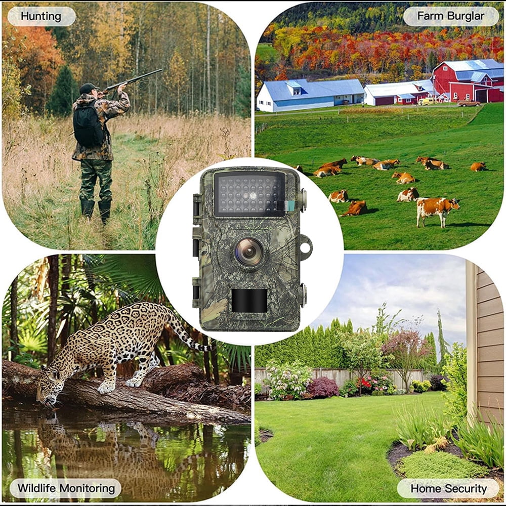 Trail Camera with 32G Memory Card, 48MP Game Camera with Night Vision, Motion Activated 130°Wide-Angle, Waterproof Hunting Camera for Wildlife Monitoring