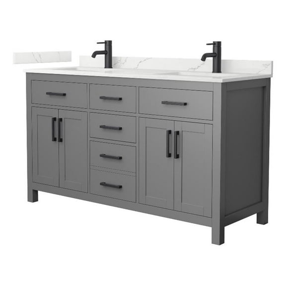 Beckett 60" Dark Gray Double Vanity & Giotto Quartz Top (1-Hole) & Black Trim