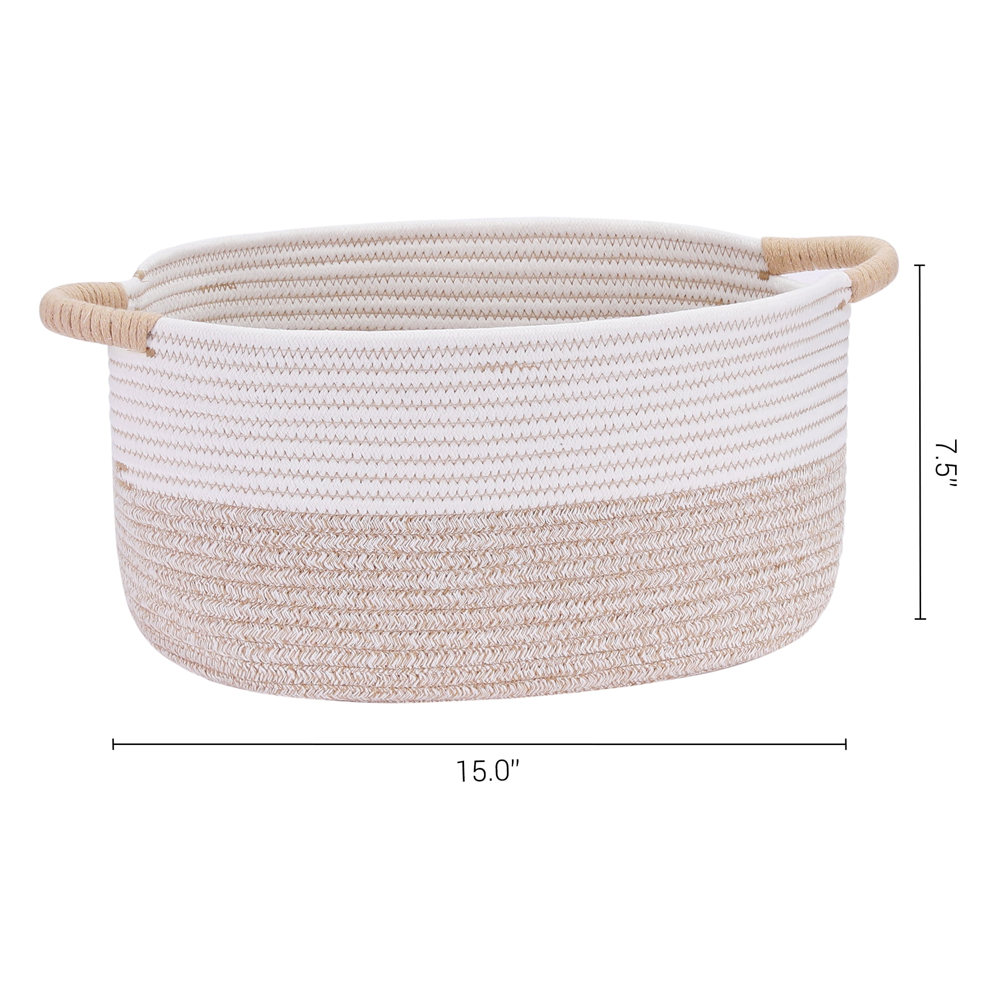 Unique Bargains Woven Storage Basket Bin with Handles White/Khaki 15.5*11.5*7.5in