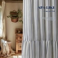 thumbnail image 4 of Boho Farmhouse Shower Curtain with Ruffle Hem, Linen Textured White Shower Curtains for Bathroom Vintage Rustic Fabric, Blue Stripe 72" W x 72" L, 4 of 6