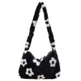thumbnail image 2 of Bolsos De Mano Bolso de piel suave con flores para mujer, con cremallera, minibolso para las axilas (flor negra), 2 of 2