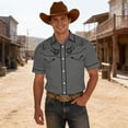 thumbnail image 2 of Shirts for Men Short Sleeve Vintage Western Cowboy Print Lapel Casual Summer Top Grey L, 2 of 5