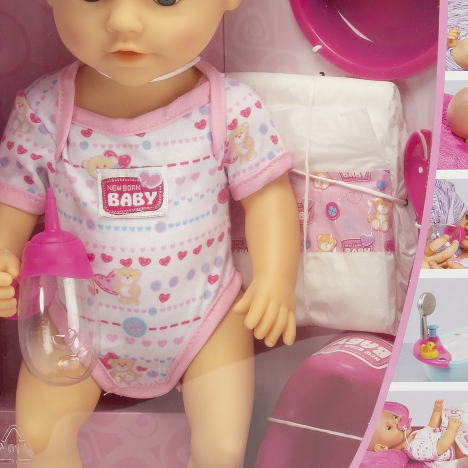 Simba Toys: Newborn: Drink & Wet - 15" Baby Doll & 7pc Toy Accessories - Pink-Heart-Teddy Bear Onesie, Potty Toilet, Bottle, Diaper & More, Kids 3+