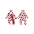 thumbnail image 2 of Miaouyo Baby Girl Christmas Footed Romper 0 3 6 Months Long Sleeve O Neck Bow Print Oblique Zipper Jumpsuit with Headband, 2 of 9