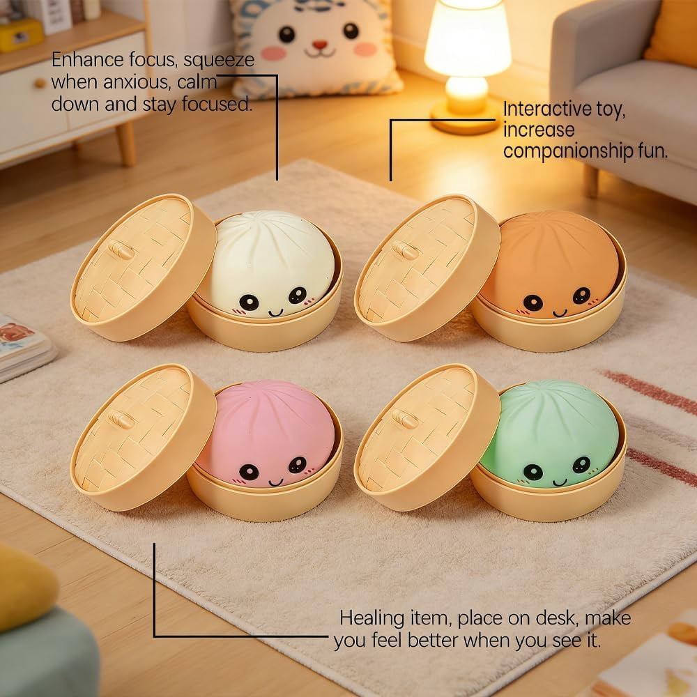Dumpling Stress Reliever for Adults, Soft Slow Rising Squeeze Ball, Sensory Anxiety Relief Tool, Cute Desk Decor for Office & Home Relaxation (4 Color-Glitter)