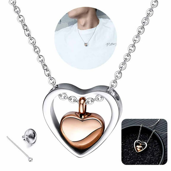 POINTERTECK Love Heart Pendant Necklace 14K Rose Gold Plated Urn Jewelry