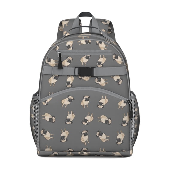 Cute Pug Puppies Backpack for School,Cute School Bag,Schoolbag with Adjustable Shoulder Straps & Padded Back,15.25"x11.5"x5.25"
