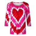 thumbnail image 5 of WREESH Womens 3/4 Sleeve Tops Valentine's Tie-Dye Heart Graphic T-Shirts Blouses Fashion Spring Summer Crew Neck Shirts Red, 5 of 5