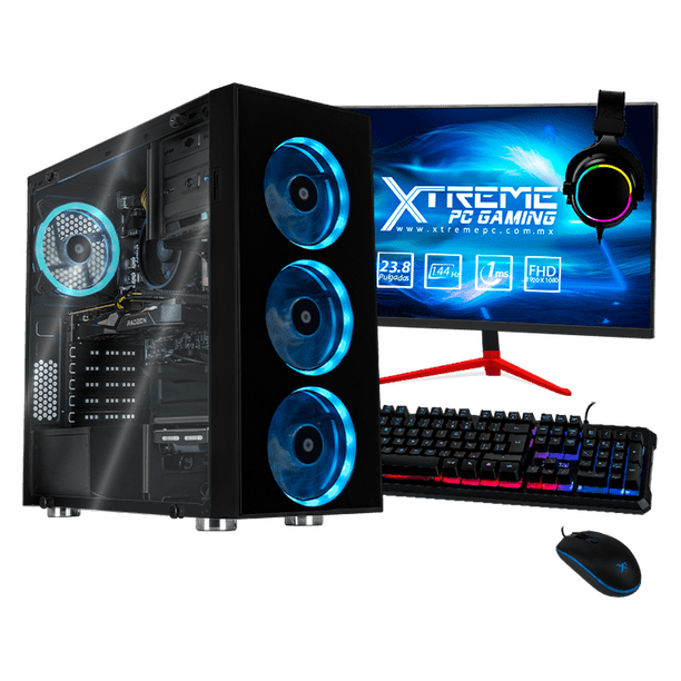 Xtreme PC Gaming AMD Radeon RX 6500 XT Ryzen 5 5500 16GB SSD 250GB 2TB Monitor 23.8 144Hz WIFI Black