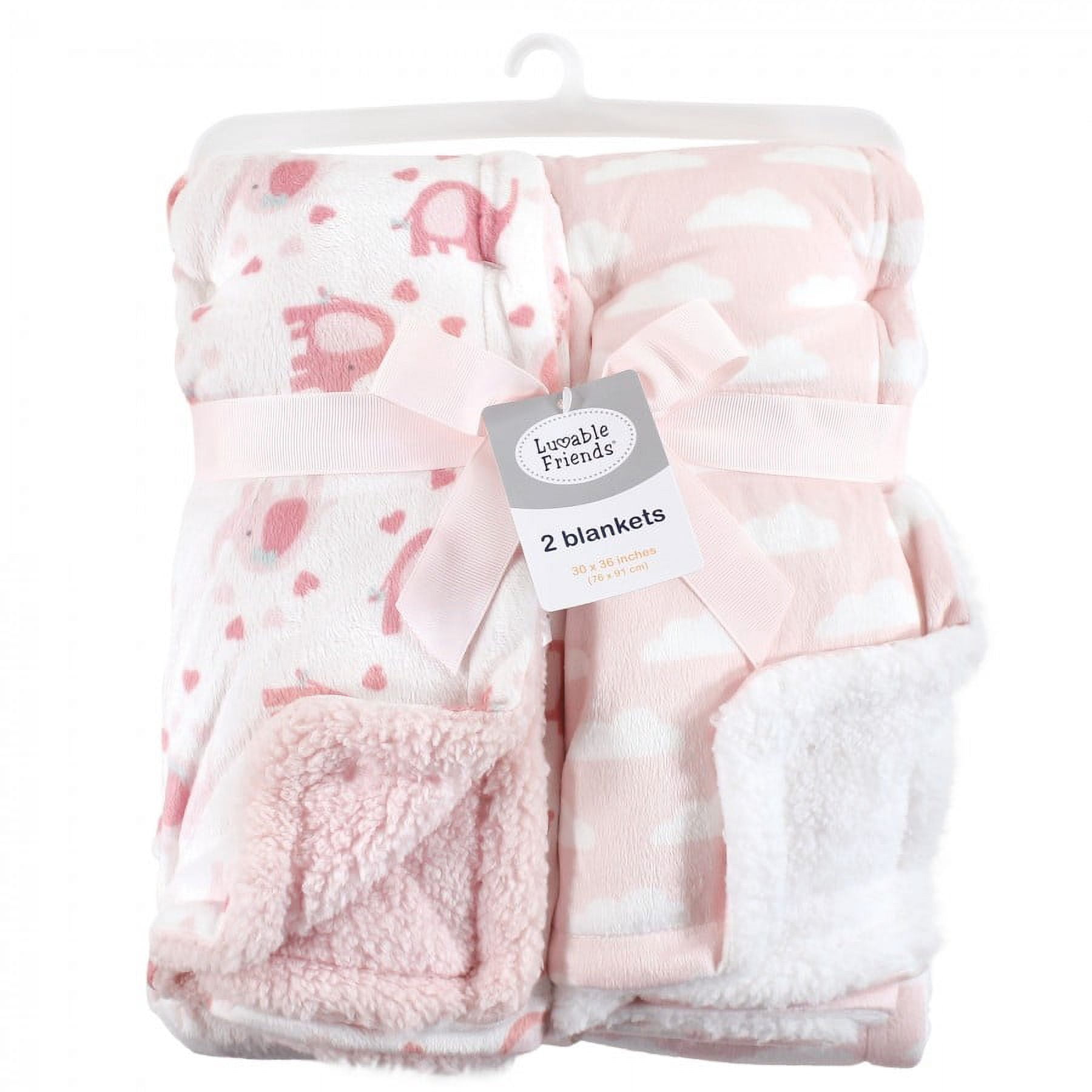 Luvable Friends Girls' Elephant Print Soft Mink Baby Blanket (2 Count)