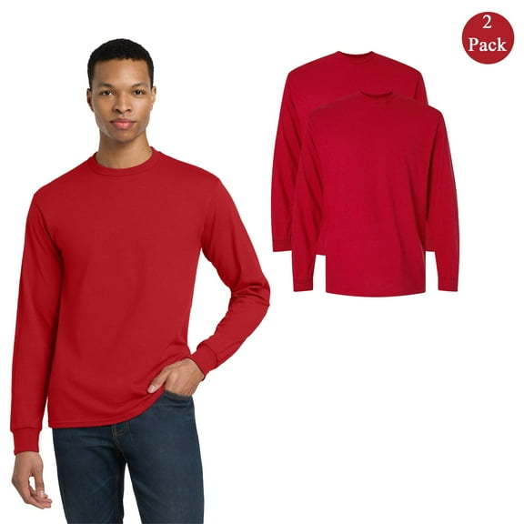 Gildan Men's DryBlend 50/50 Long Sleeve T-Shirt, 2-Pack, Moisture-Wicking Crew Neck Red Bulk Tee S