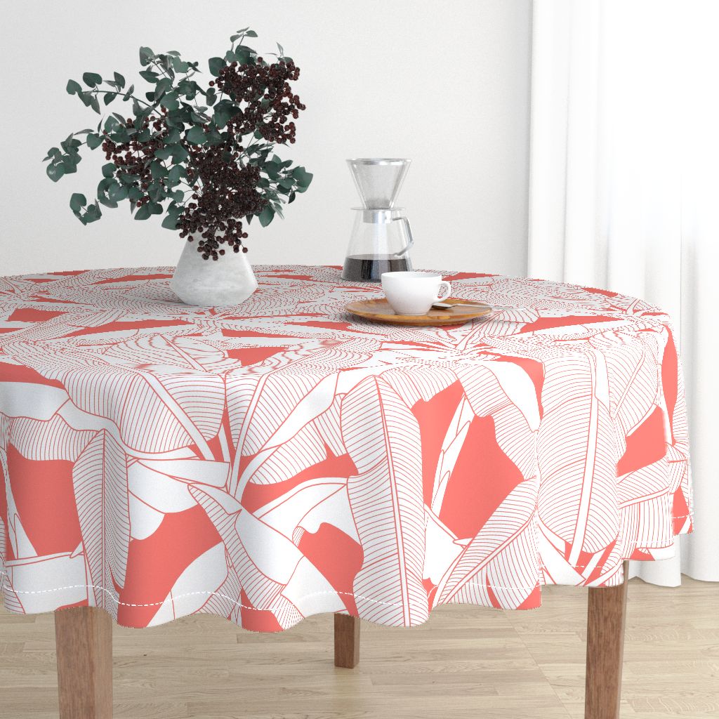 Round Tablecloth Tropical Banana Leaves Tropic Beach Summer Palm Cotton