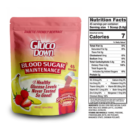 GlucoDown, Maintains Healthy Blood Sugar, Delicious Strawberry Banana, 45-Servings.