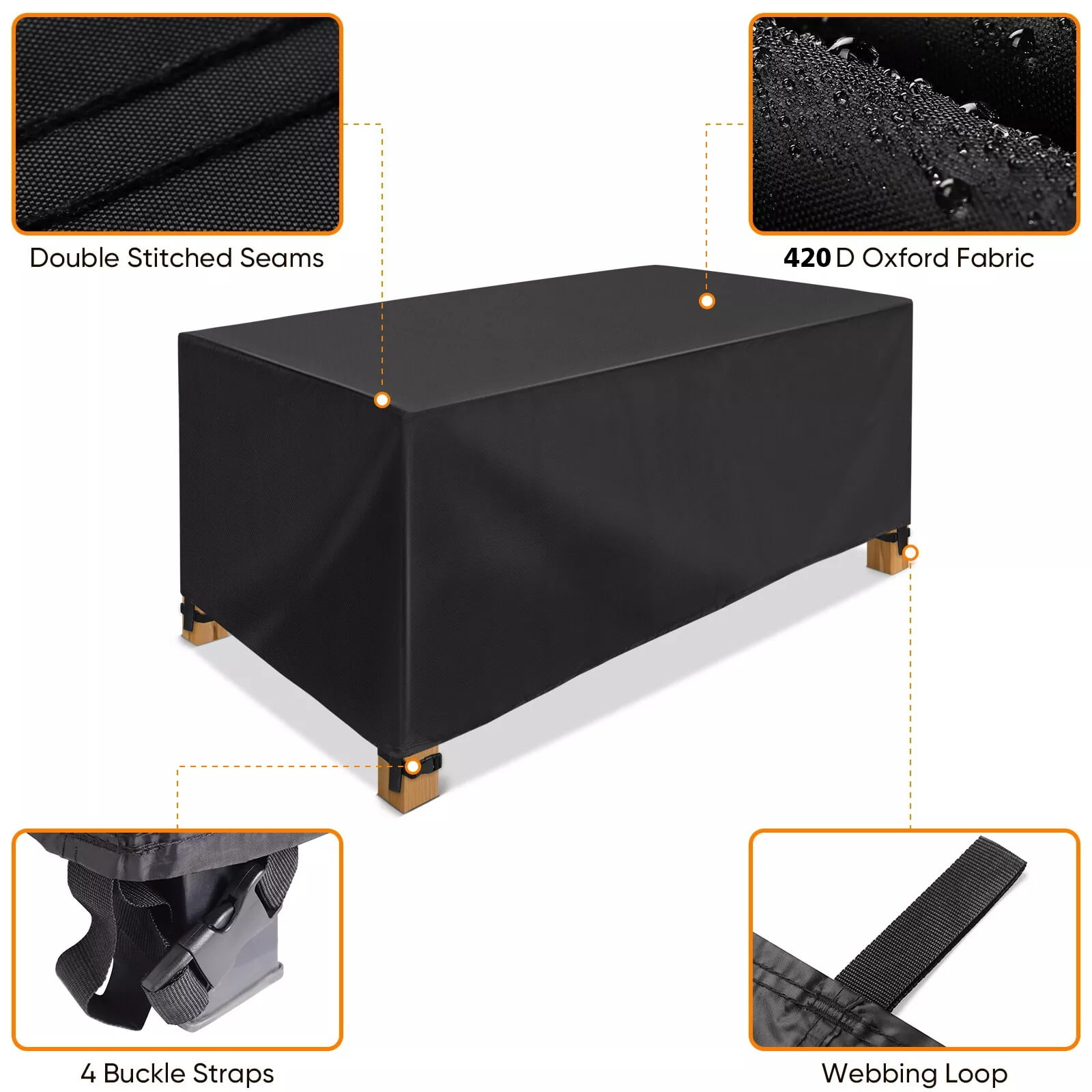 SHELTUSE Patio Furniture Covers Waterproof 95L x 49W x 35H inches Outdoor Furniture Cover Extra Large Patio Set Table Covers Rectangular with 4 Windproof Buckles, Black