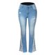 thumbnail image 5 of Pantalones de pana Gibobby para mujer acampanados de cintura alta rasgados elásticos Aqua L, 5 of 5