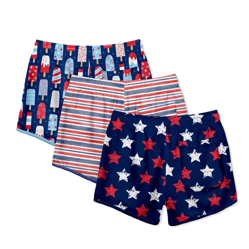 Millie Loves Lily Boys Red, Wht, & Blue Popsicles & Stripe Swim Shorts, Toddler Boys, Size 4T, 2-pcs UPF 50+