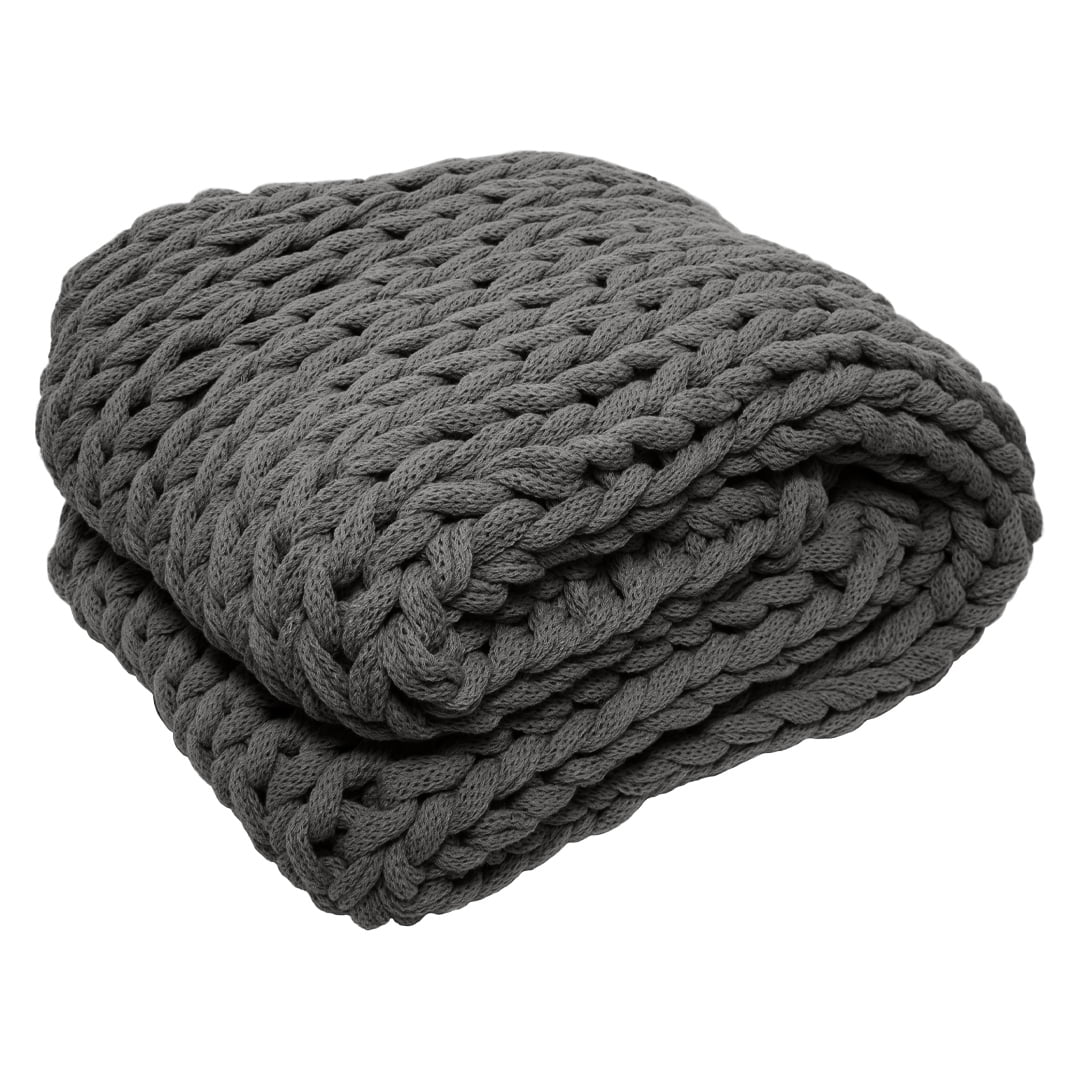 Gray Chunky Knit Throw Blanket, One Size, by Noble Linens