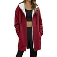 thumbnail image 3 of Winter Coats for Women Oversized Sherpa Lined Warm Long Zip Up Hoodies Casual Loose Cozy Solid Thick Fleece Jacket Red XL, 3 of 6