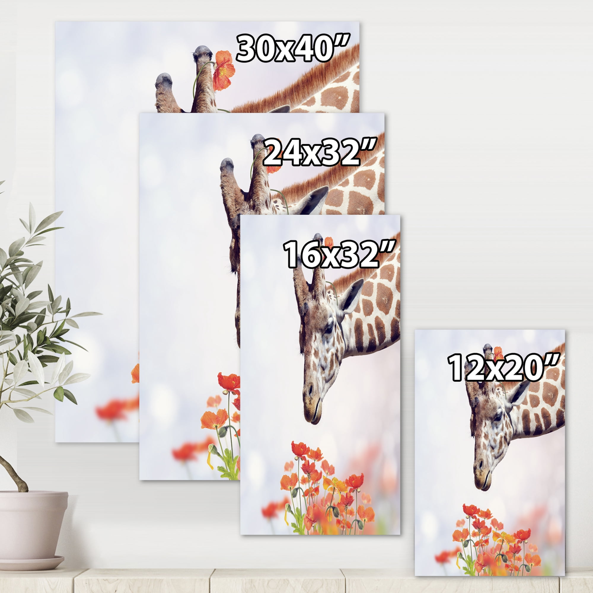 Designart ' Portrait of A Giraffe With Orange Flowers ' Farmhouse Canvas Wall Art Print