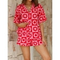 thumbnail image 3 of FEORJGP Women Summer Shorts Set S-2XL Ladies Short Sleeve Shirt Lapel Button T-shirt Printed Tops with Elastic Waist Shorts Comdy Fashion Casual Daily Outfit for Vacation Beachwear, 3 of 9