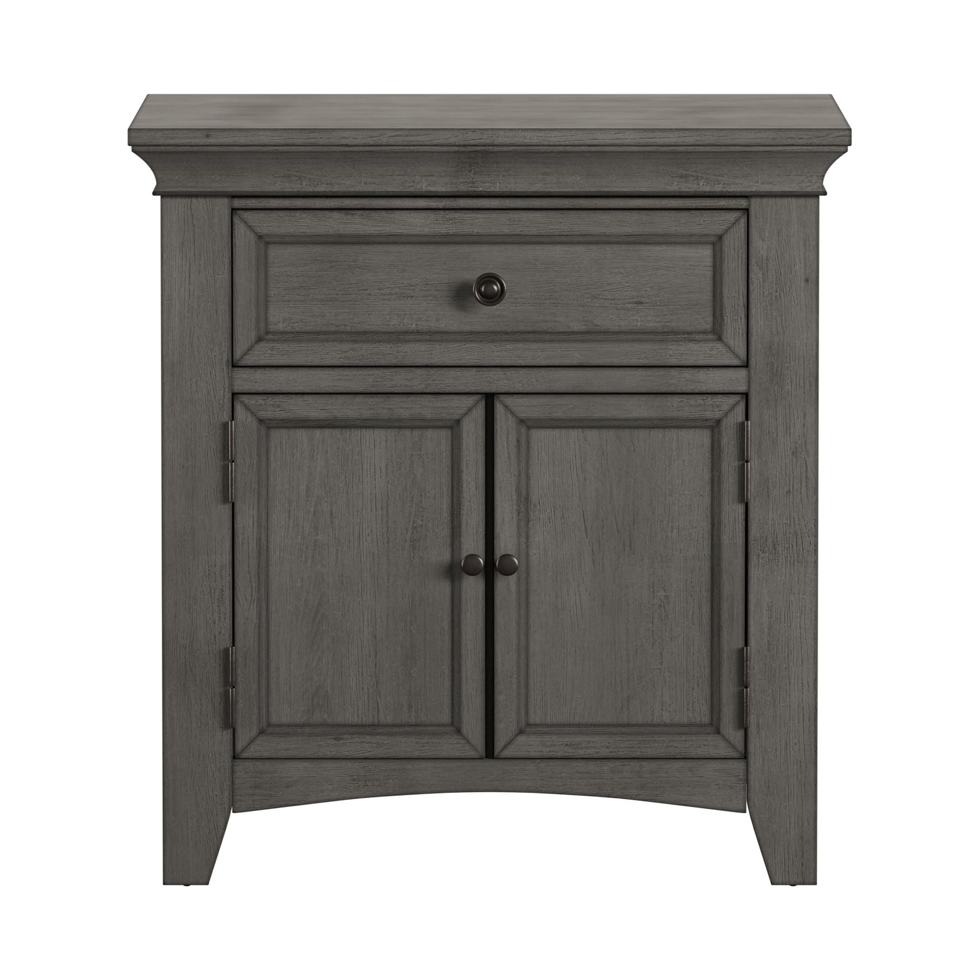 Weston Home Crestler Classic Cupboard Nightstand with 1-Drawer & Charging Station, Antique Grey