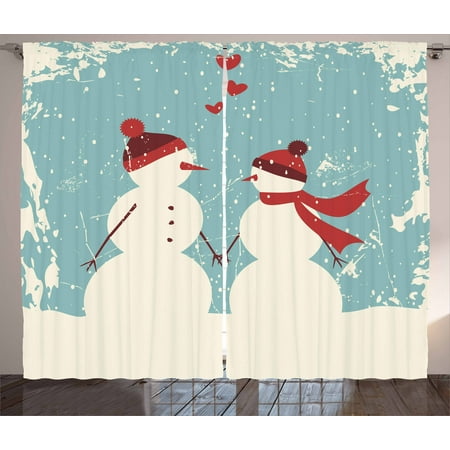 Seafoam Living Room Set Christmas Curtains 2 Panels Set, Snowman and Woman Romantic Couple In Love Holding Hands Grunge Display, Window Drapes for Living Room Bedroom, 108W X 63L Inches, Seafoam Red Cream, by Ambesonne ()