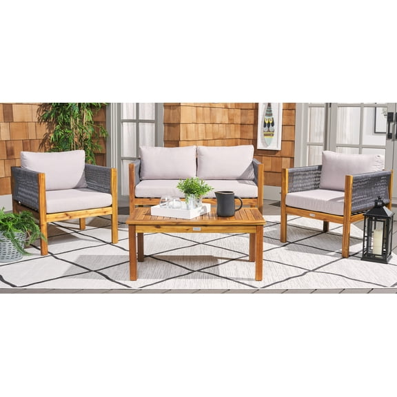 SAFAVIEH Wilson Outdoor Patio 4 Piece Conversation Set, Grey/Light Grey
