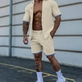 thumbnail image 2 of Edvintorg Streetwear Men's Cotton Linen Single-Breasted Unhooded Casual Sports Suit Short Sleeve and Shorts Set 2 Piece Oversized Clothing, 2 of 7