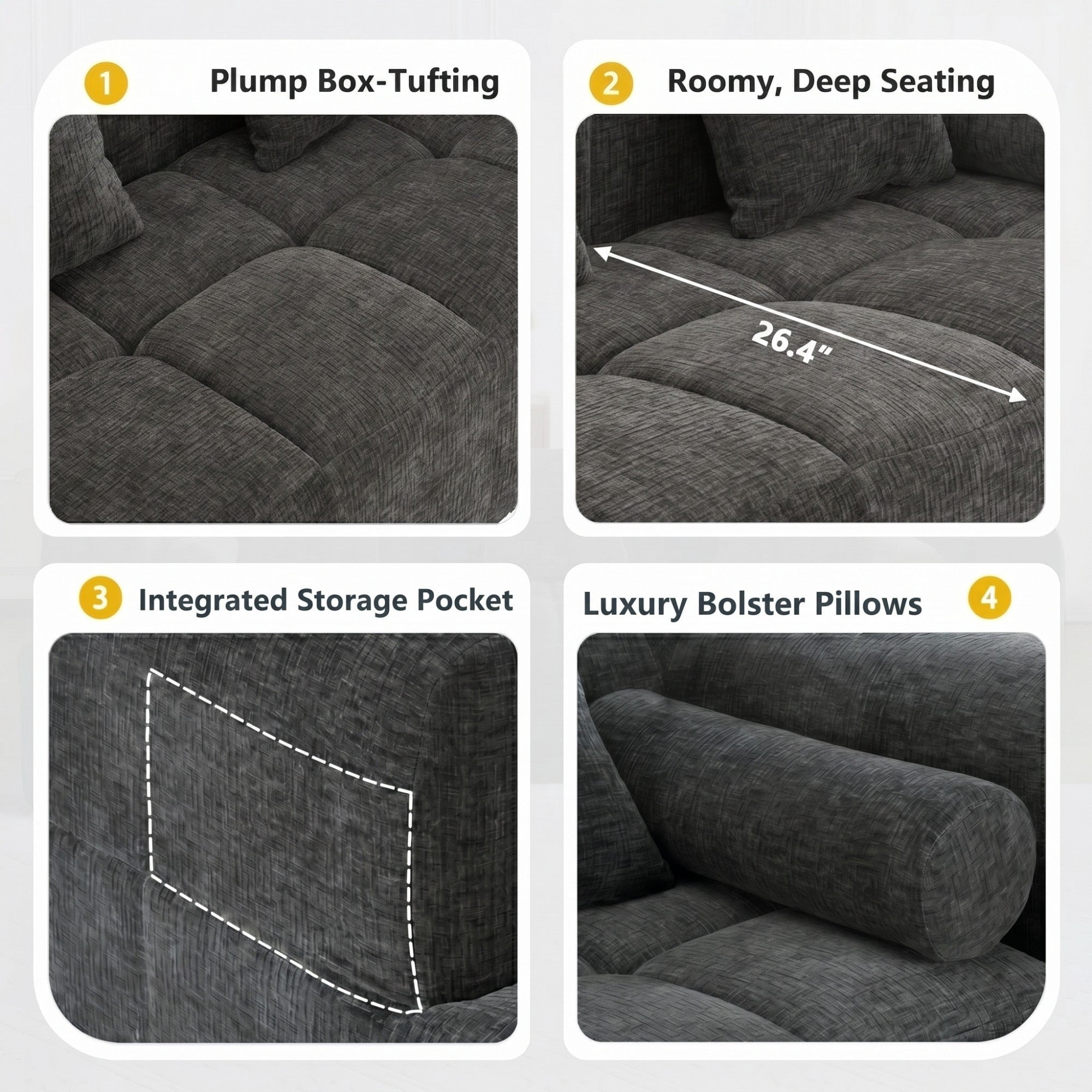 Sailvan 101.2" Modular Sectional Sofa, Deep Seating Full Foam Couch with 5 Pillows Grey