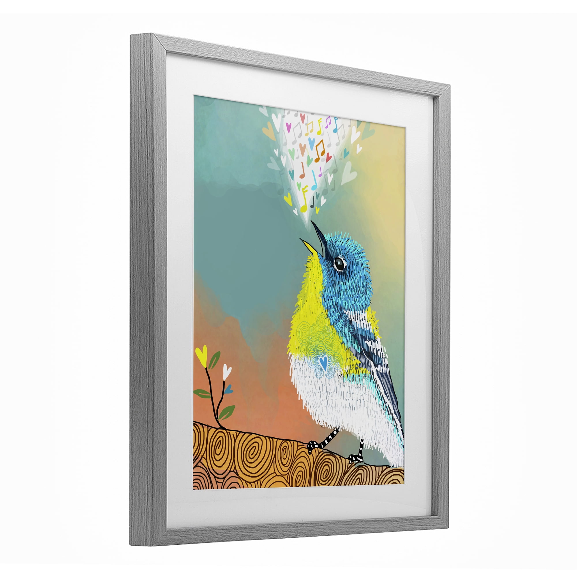 Stupell Industries Dream Chaser Songbird Gray Framed Print Under Glass, design by Suzanne Millius