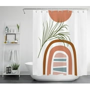 HVEST Boho Shower Curtain for Bathroom,Minimalist Green Leaves Fabric Shower Curtain,Modern Abstract Geometric Polyester Waterproof Decor Accessories Bath Curtain with Hooks,60x72 Inches