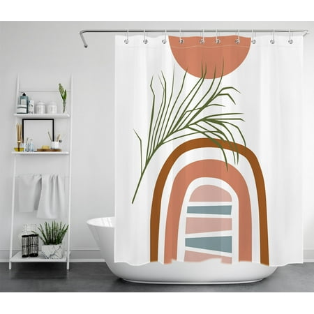 HVEST Boho Shower Curtain for Bathroom,Minimalist Green Leaves Fabric Shower Curtain,Modern Abstract Geometric Polyester Waterproof Decor Accessories Bath Curtain with Hooks,60x72 Inches