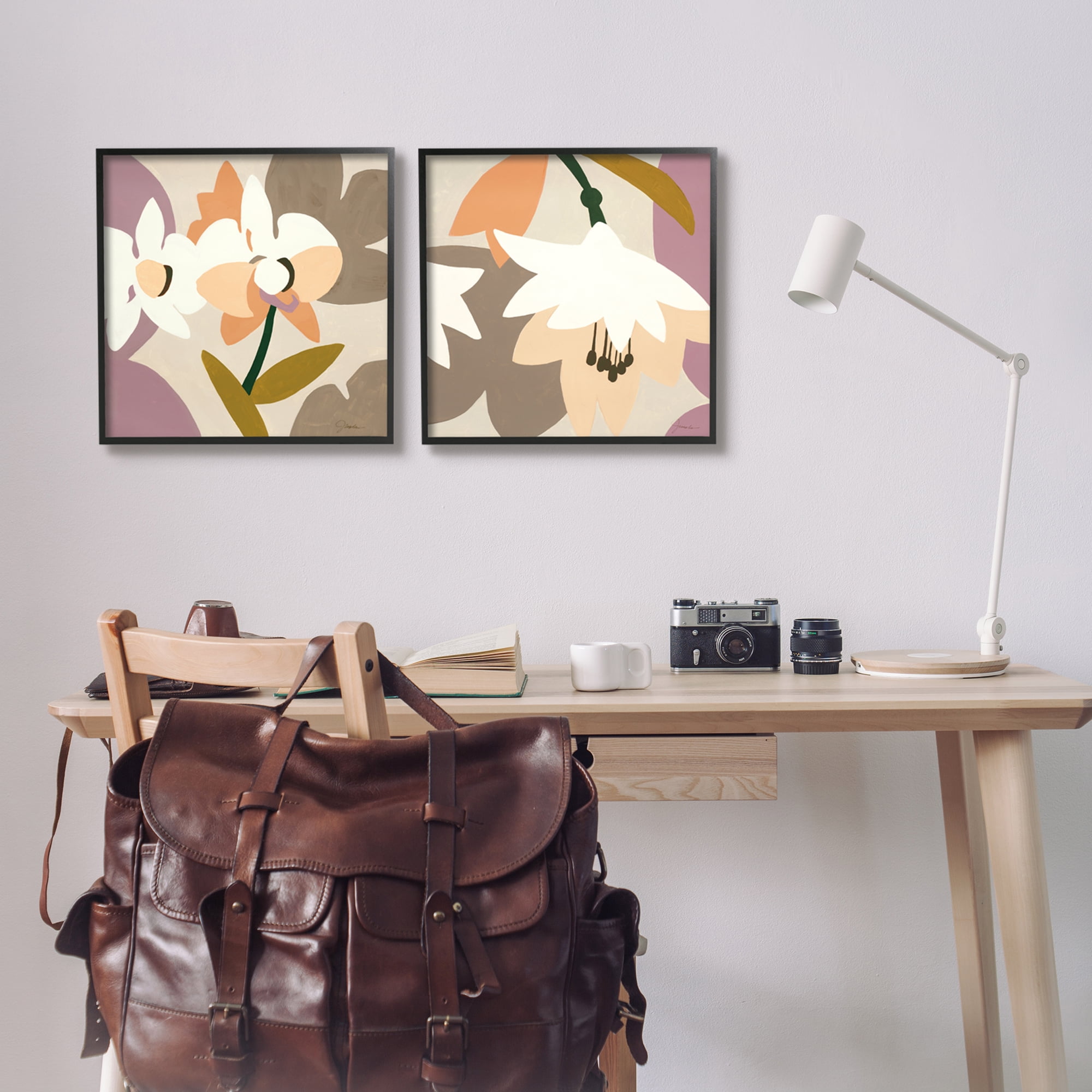 Stupell Industries Modern Geometric Orchids Botanical & Floral Painting Black Framed Art Print Wall Art, 17 x 17, Set of 2
