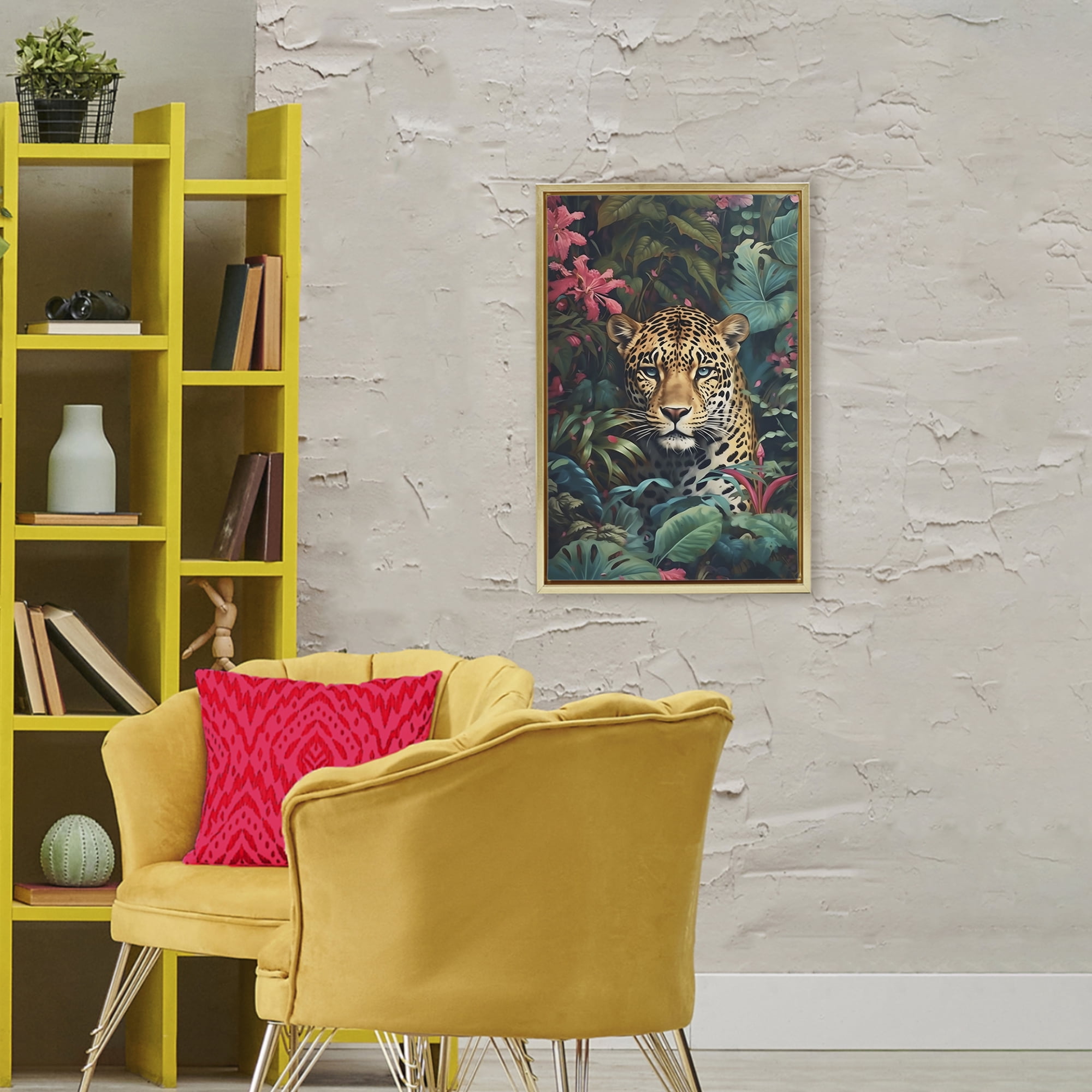 Stupell Industries Jaguar with Silent Emerald Gaze Gold Framed Floater Canvas Wall Art, design by Creative Studio