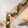 thumbnail image 2 of 9ft Lighted Christmas Greenery Garland, Artificial Pine Vine with White Flower, Pinecone & Silver Ornaments for Mantel & Stair Decoration, 2 of 3