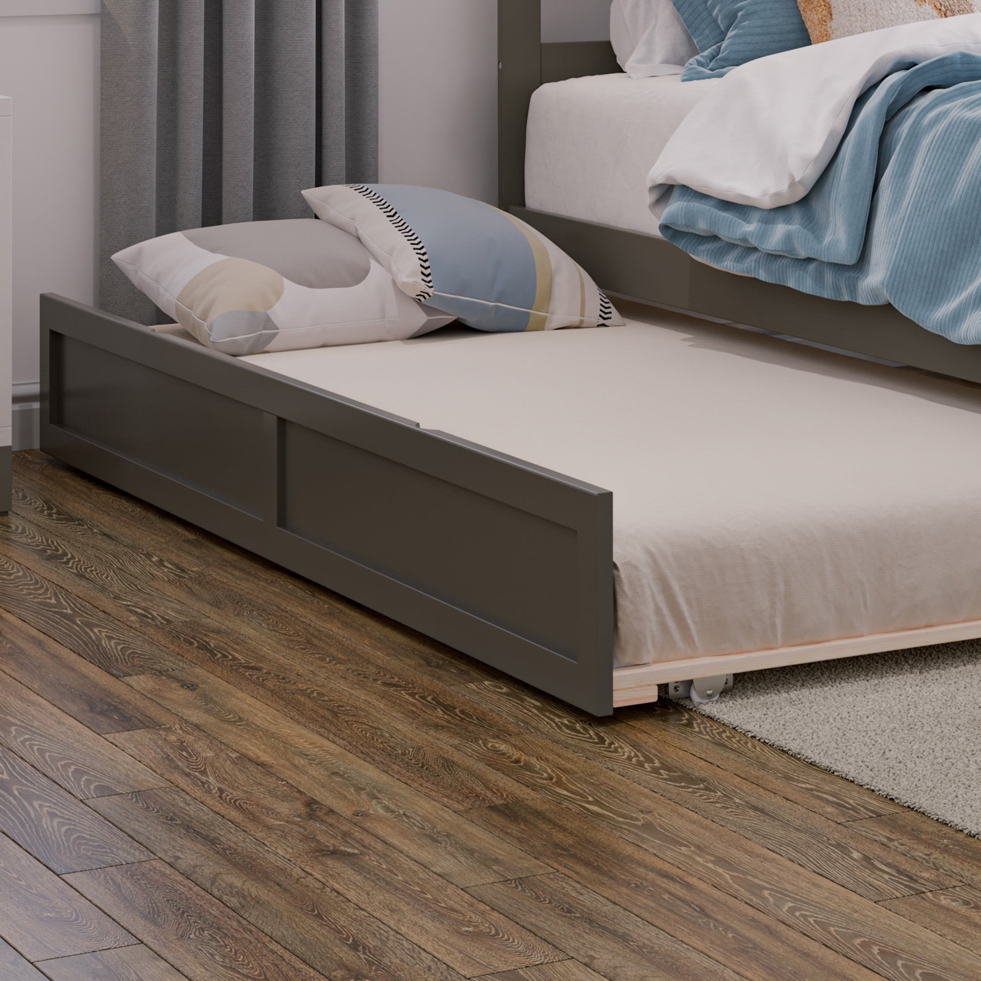 AFI Twin Roll Out Wood Trundle Bed Frame with Wooden Slat Supports, Grey