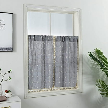 Boho Kitchen Curtains 36 Inch Length Modern Farmhouse Cotton Linen Short Window Panel Country Gingham Tassel Cafe Semi Transpa Small Tier Curtain Decor Tiers 24 X Dark Grey Canada Boho Kitchen Curtains 36 Inch Length, 36 Inch Long Cafe Curtains