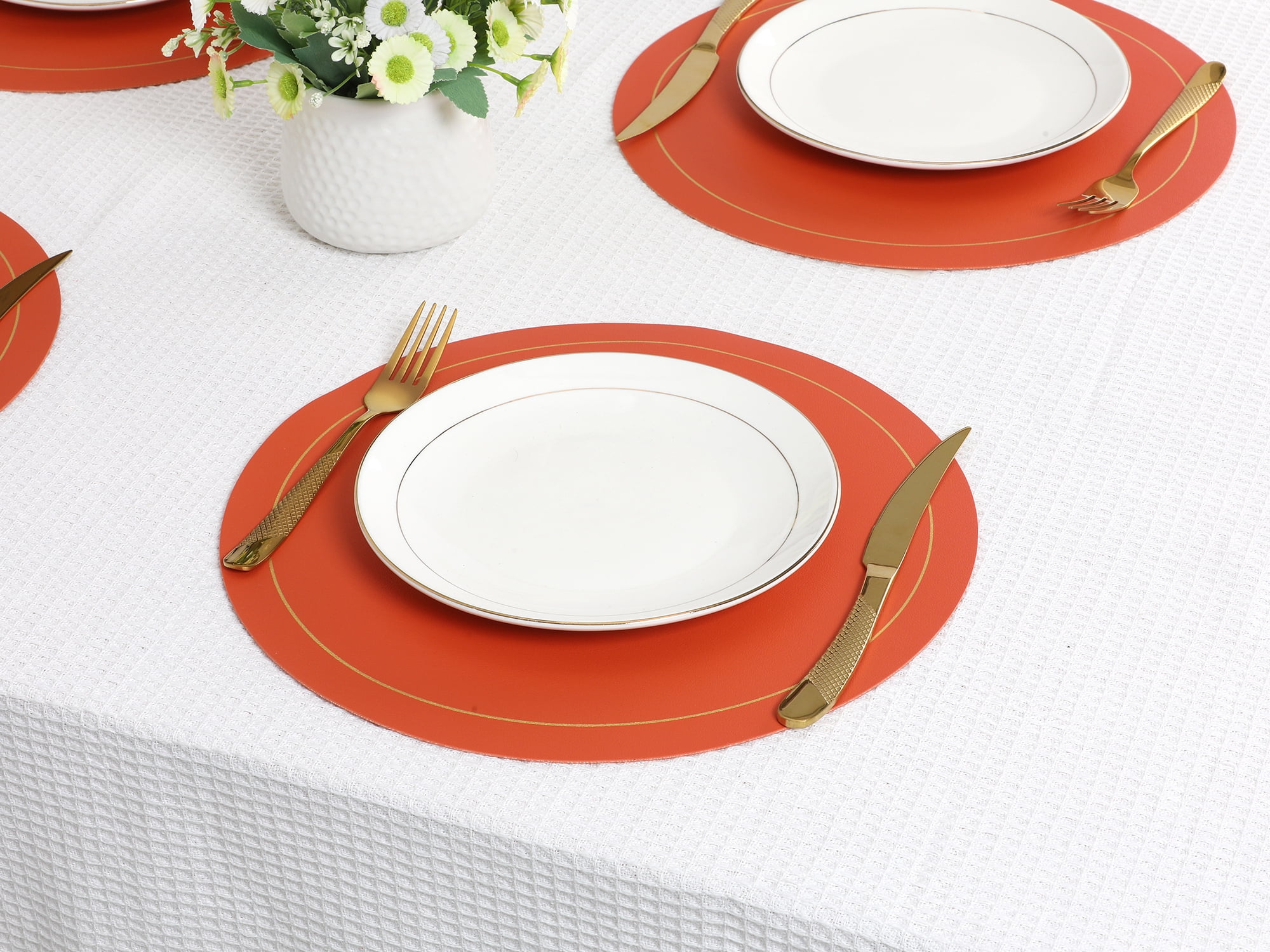 Unique Bargains Placemats Set of 6 Faux Leather Orange
