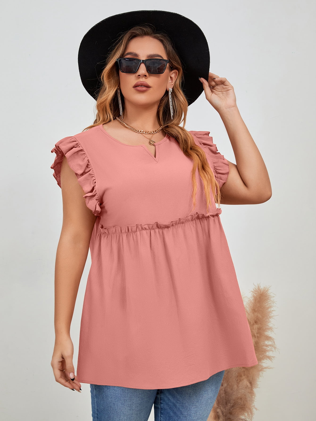 Dusty Pink Women's Plus Size Ruffle 