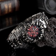 Men's Gothic Flame Bezel Evil Eye Dial Quartz Watch, Stainless Steel Bracelet with Date Display