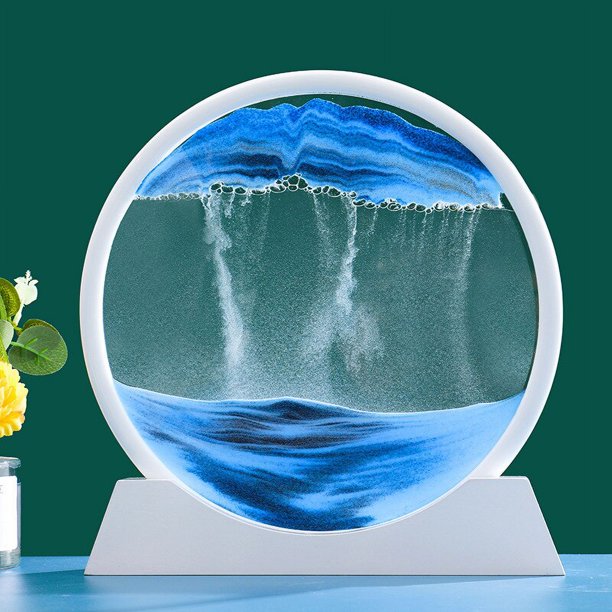 Cuadro de Arte de arena móvil, reloj de arena 3D redondo, paisaje de montaña, pantalla de movimiento, pintura de arena fluida, decoración del hogar