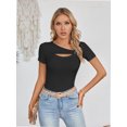 thumbnail image 6 of Womens Fashion Fall Clothes One Piece Cutout Tops short Sleeve Slim Fitted Shirts Tee Tshirts, 6 of 6