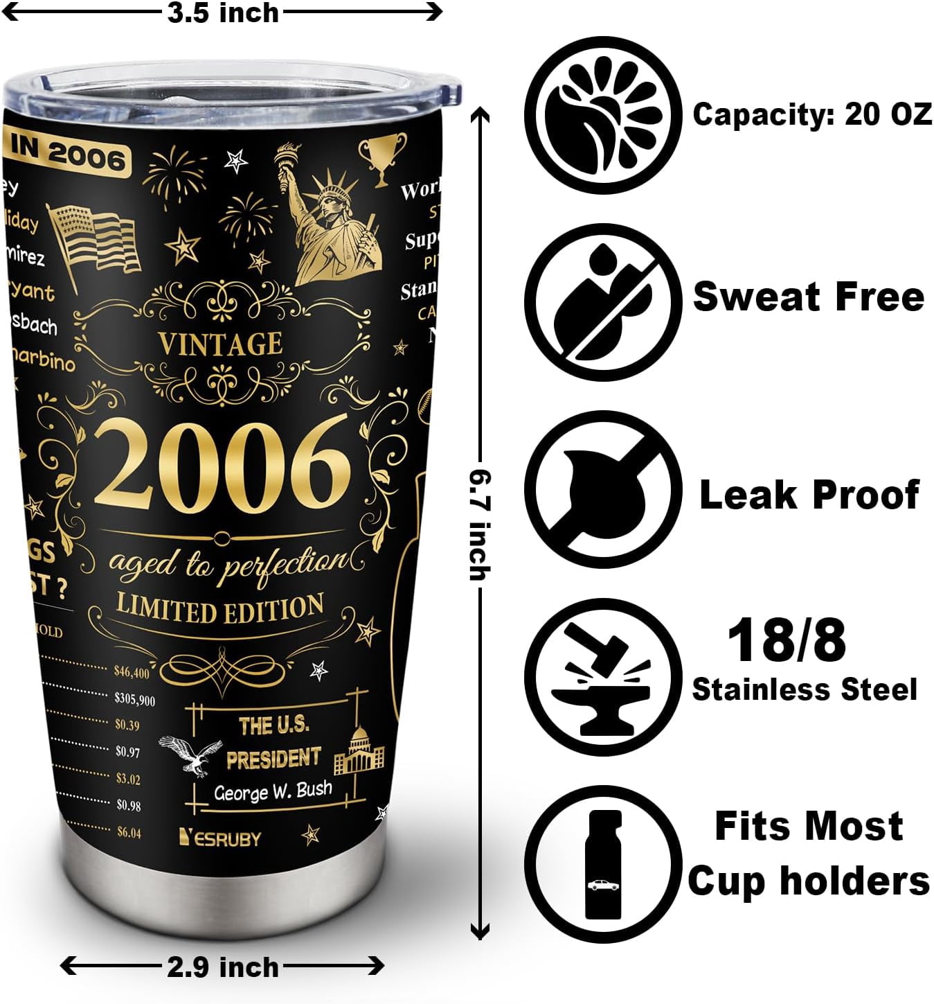 18th Birthday Gifts For Girls Boys, 18 Year Old Girl/Boy Birthday Gifts Tumbler 20OZ, Gifts For 18 Year Old Girl/Boy, 18th Birthday Decorations For Girls Boys, Back In 2006 Travel Cup (1pc)