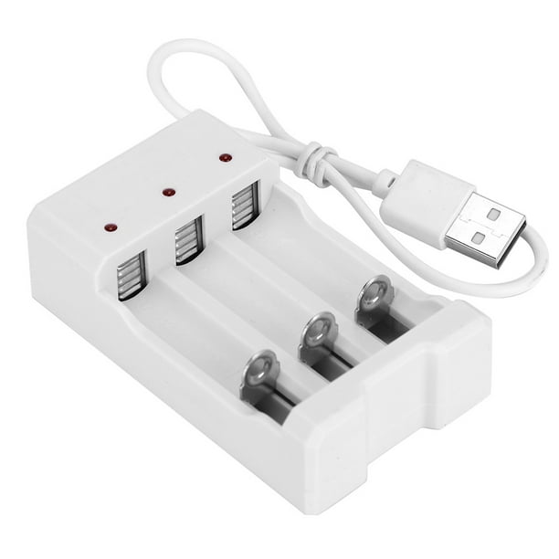 Cargador USB de 3 ranuras A03, ABS blanco, ecológico, resistente a altas temperaturas, para pilas AA y AAA.