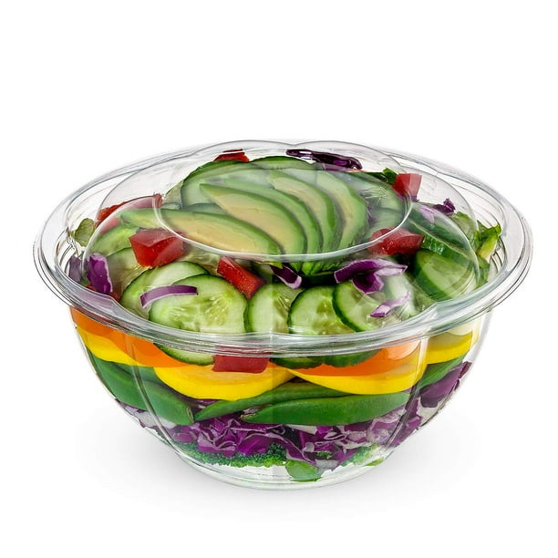 Comfy Package [50 Sets] 32 oz. Plastic Salad Bowls ToGo With Airtight