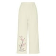 thumbnail image 4 of LADIGASU Womens Oversized Cotton And Linen Embroidered Casual Pants Retro Wide Leg Loose Pants, 4 of 6